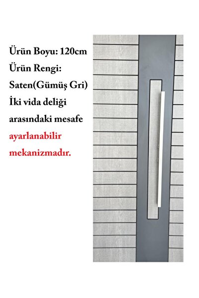 HOMDEP Çelik Kapı Çekme Tutma Kolu Kare Model Renk: Saten ( Gümüş Gri ) 120cm