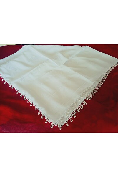 hoaryage Handmade Crochet Patterned Jacquard Scarf Beaded Scarf on Fabric