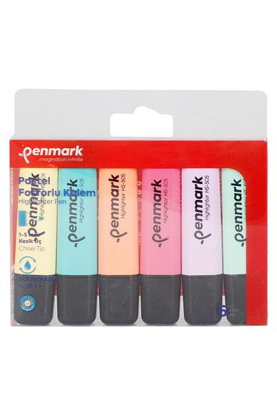 penmark Hs-505-6P Highlighter Pen 6 Pieces - Mixed Pastel Colors