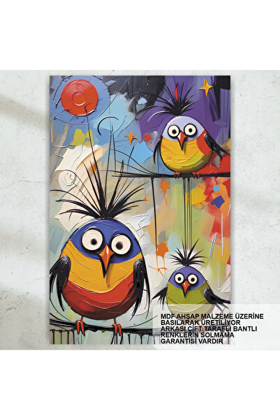 Hayat Poster šarene slatke ptice pop art dekoracija za dečiju sobu retro drve...