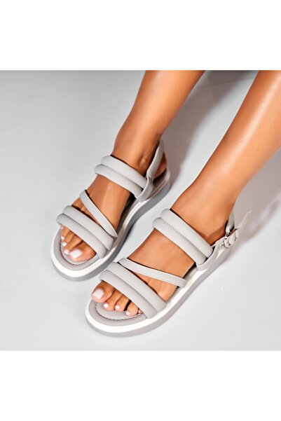 Joana Women's Sandals Without Heels Made of Ecological Leather Grey Alizandra