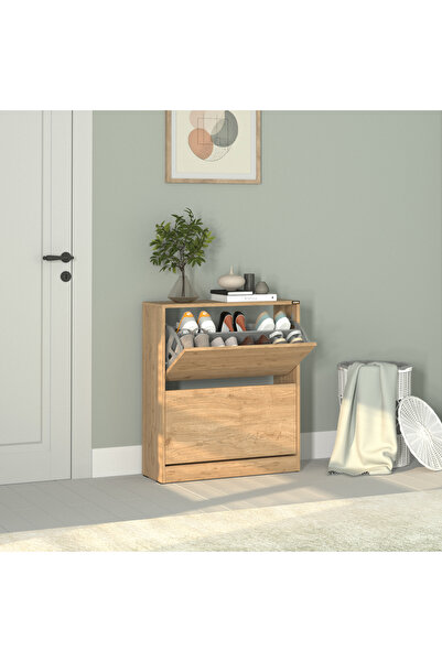 Adore Mobilya Flat Duo 2 Katlı Geniş Ayakkabılık - Florida Meşe 73x84x26 cm