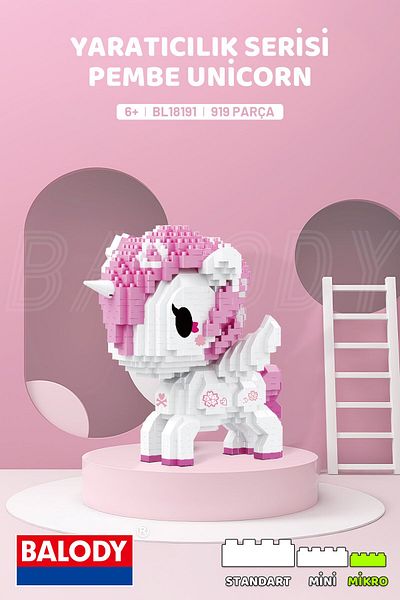 balody Creativity Series – Pink Unicorn (Bl18191) – Mini Block Building Toys Set