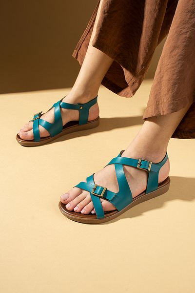 Pembe Potin Women's Turquoise Comfortable Poly Turquoise Daily Summer Bodrum Style Sandals