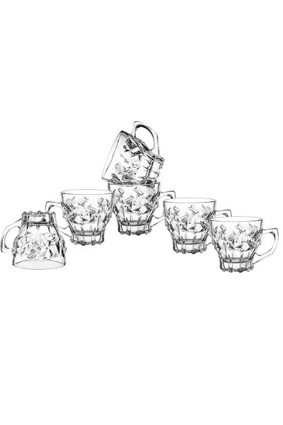 Dania 6-piece clear glass tea cup set with engraving on the cup