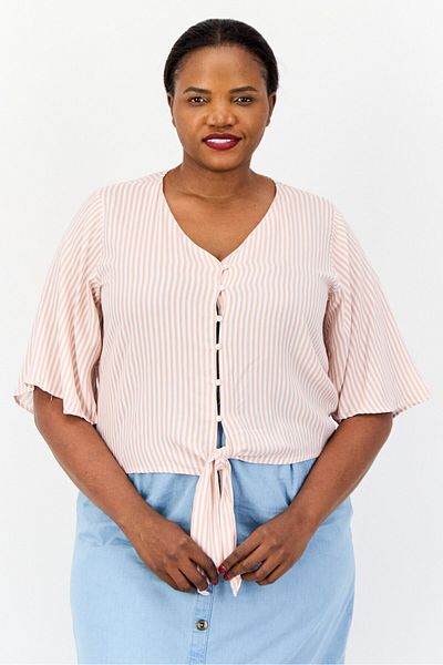 DeFacto Women V-neck Stripe Blouse, Multicolor