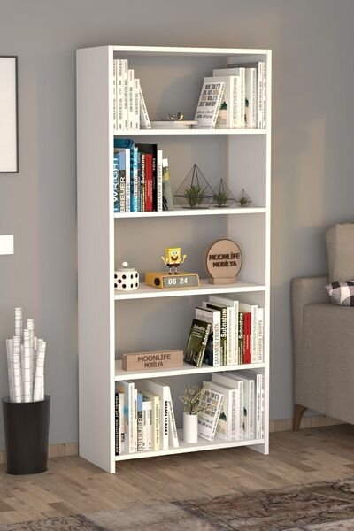 Moonlife 5 Raflı Kitaplık Beyaz