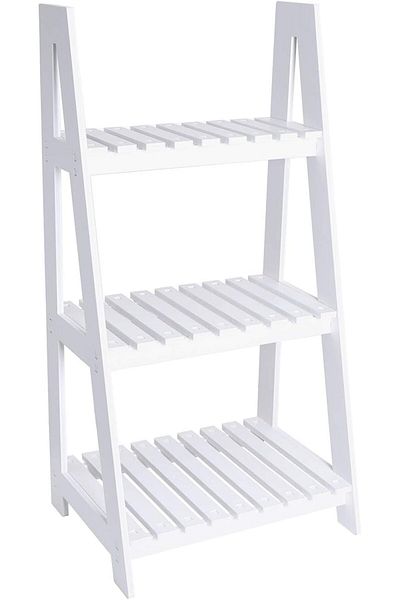 Generic رف عرض مكتبة أبيض بثلاث طبقات مع حامل تخزين وحامل للنباتات والزهور - لوح خشبي وبلاستيكي