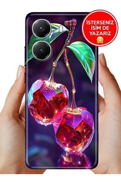 POCO X7 Pro Kılıf Kamera Korumalı Full Desen Arka Silikon Kristal Kiraz