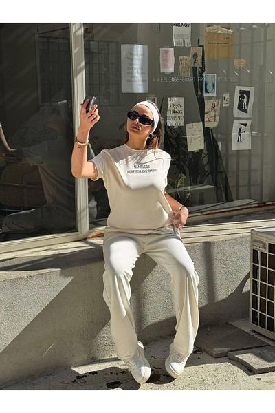 NEWCO T-Shrt Pant Suit Front Bootleg Casual Clothing Bottom Top Suit with Pockets