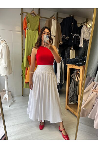 Butik Beyaz maxi boy etek