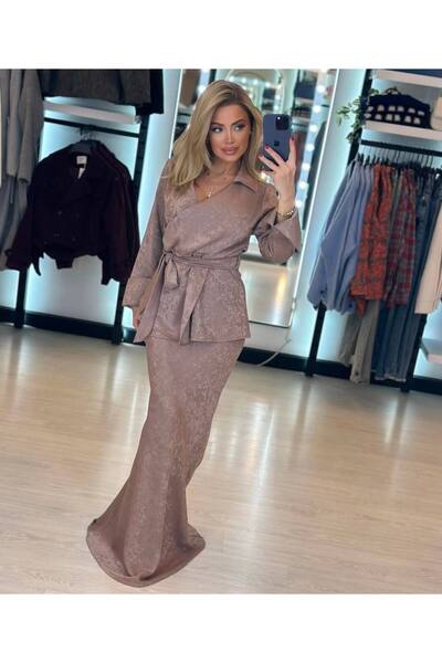 bymaestro woman Női Jacquard szatén blúz ing halszoknya szett