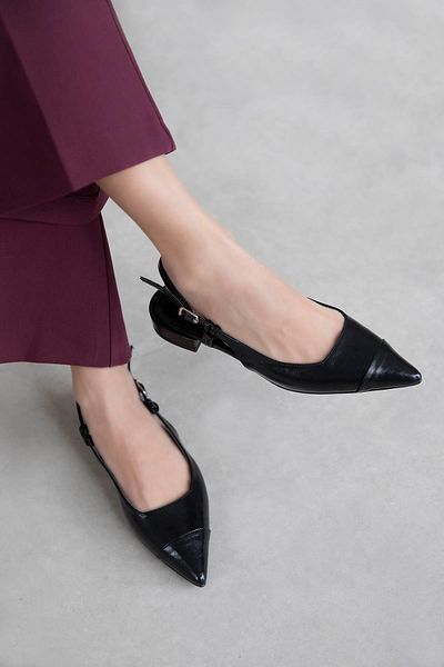 STRASWANS Hubert Women's Heeled Wrinkled Leather Shoes Black