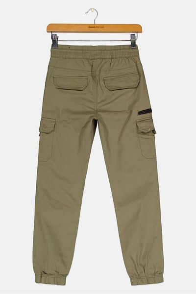 HAWK Kids Boy Plain Drawstring Cargo Pants, Olive