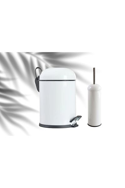 Tinsmith Metal Stylish Design Bathroom Set (Trash Can (5Lt) Toilet Brush)