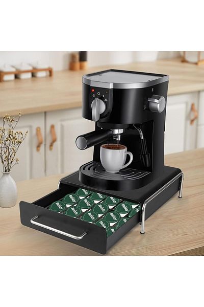 Quasar & Co. Holder for 36 Coffee Capsules ®, With Coffee Maker Holder, 31.5x30.5x10cm, Metal, Black