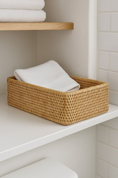 oceanpoint Natural Rattan Rectangular Storage Box, Handmade Organizer, Multi-Purpose Organizer Basket, 37 cm