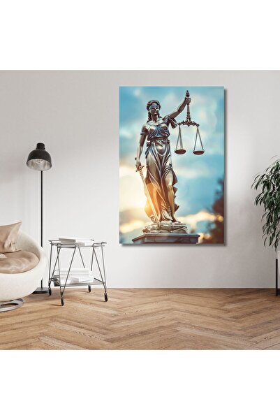 Şehzat Tekli Dikey Kanvas Avukat Büro Duvar Tablosu Adalet Terazisi
