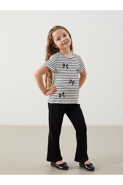 LC Waikiki Crew Neck Striped Bow Girl's T-Shirt (S5)