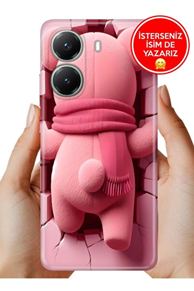 POCO X7 Pro Kılıf Desenli Şeffaf Kılıf Üzeri Silikon Pink-Bear
