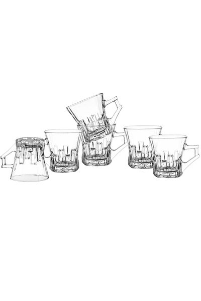 Dania 6-piece clear glass tea cup set with engraving on the cup