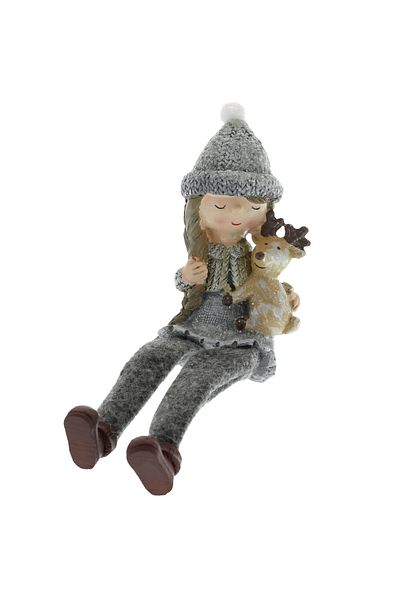 GiftExpress Girl figurine with reindeer textile legs - Grey
