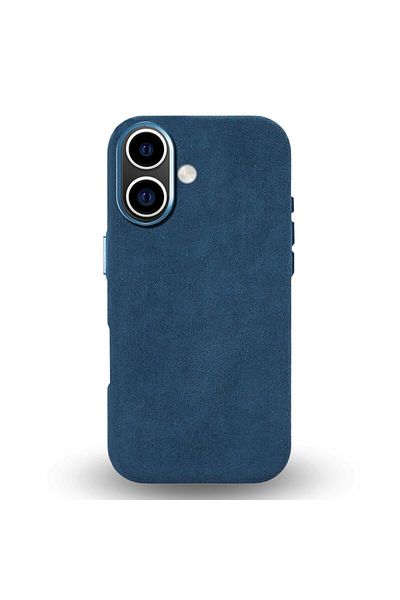 megaMobile Husă megaMOBILE® Alcantara pentru iPhone 16 Plus, albastru