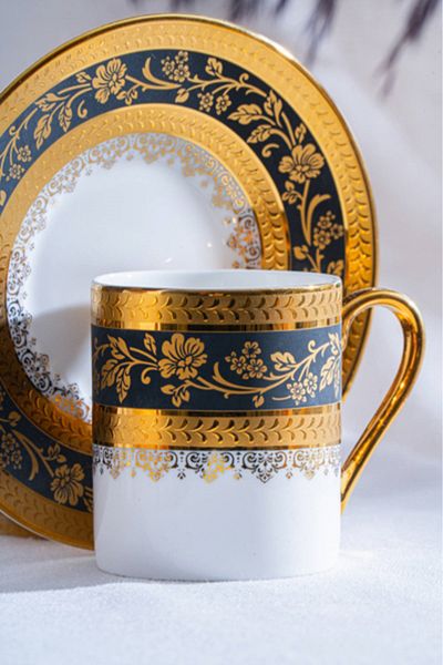 ACAR Olivette Black 12 Piece Coffee Cup Set for 6 People - 90 ml