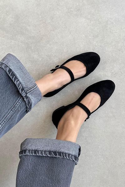 STRASWANS Lisa Women's Genuine Leather Suede Ballerinas Black