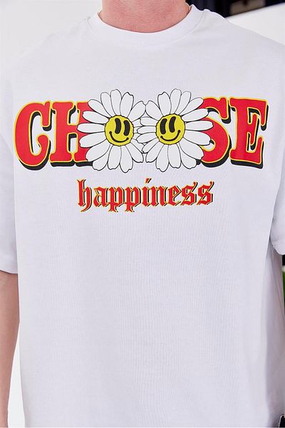 NOMARC Επιλέξτε το λευκό μπλουζάκι Happiness