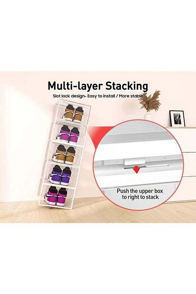 COOYA Large Shoe Organizers Storage Boxes,Clear Plastic Stackable with Lids,12 Pack,Slot Lock Design