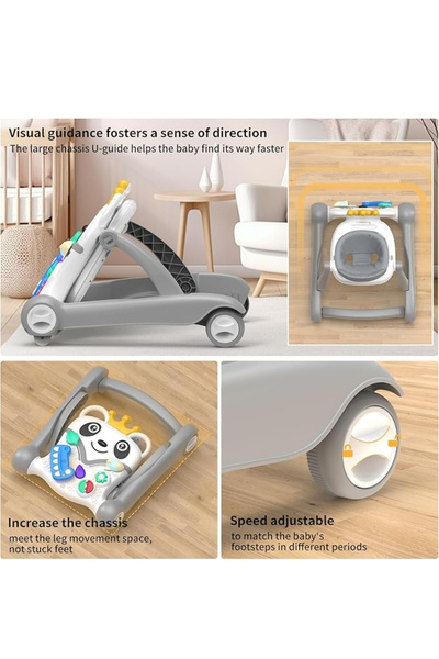 MAAS 3 in 1 Baby Walker, Baby Push Walker, Foldable Walker for Toddlers with Music in Steering Wheel