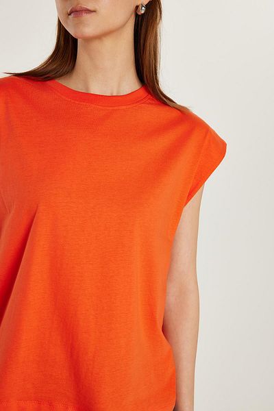Tudors Tricou de damă Relax Fit, cu croială relaxată, 100% bumbac, portocaliu, cu decolteu