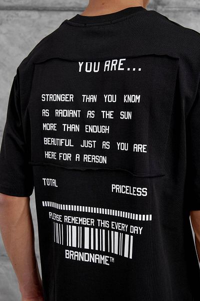 NOMARC Μαύρο μπλουζάκι με ετικέτα μάρκας Oversize