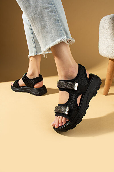 Pembe Potin Women's Black Anatomical Comfortable Sole Daily Conford Sandals