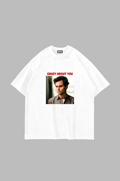 Sekizbiraltı Crazy About You Joe Printed Oversize Unisex Λευκό Tshirt