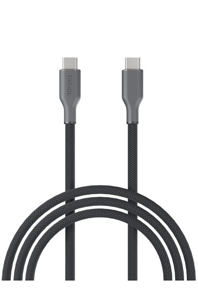 Tiknal | USB-C to USB-C Cable – 2M – Gray – Nylon Braided – Fast Charging
