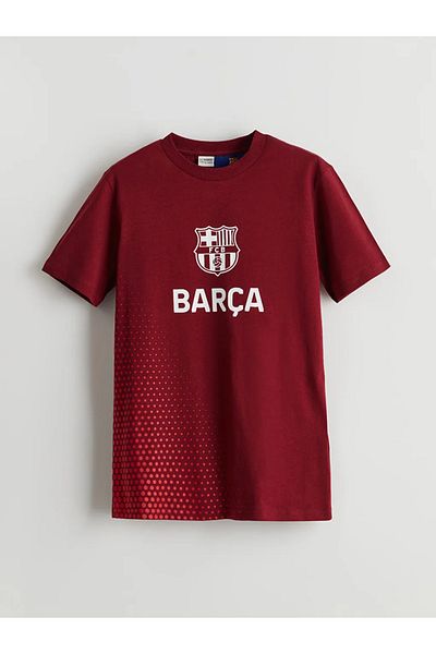 LC Waikiki Lcw Kids Burgundy Crew Neck Barcelona Printed Boys T-Shirt and Shorts