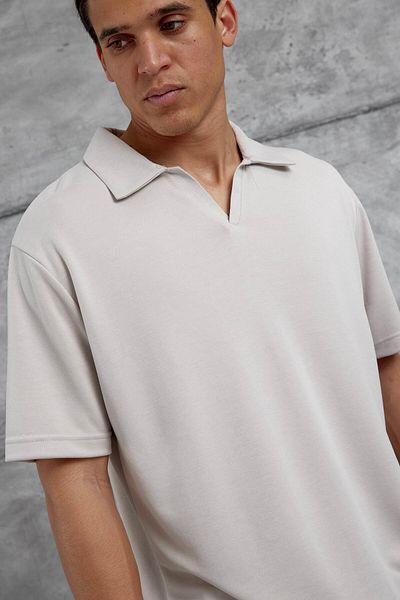 NOMARC Μπεζ Mrk Oversize Basic μπλουζάκι με γιακά πόλο