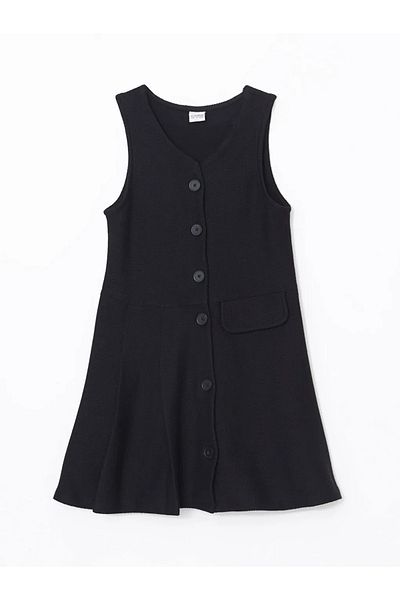 LC Waikiki Lcw Kids Black V-Neck Girl's Dress