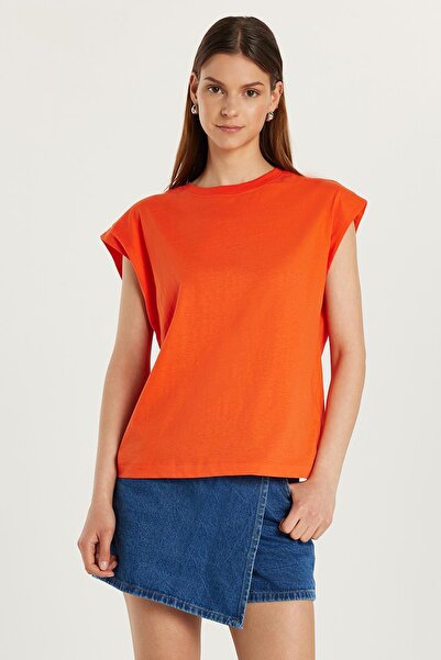 Tudors Women's Relax Fit Relaxed Cut 100% Cotton Basic Orange Crew Neck T-Shirt