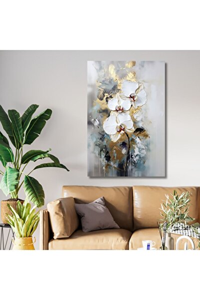 Şehzat Tekli Dikey Kanvas Duvar Tablosu Soyut Akıtma Orkide Tasarım