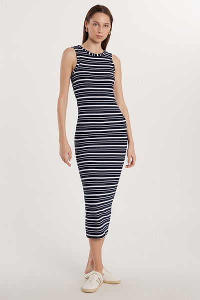 Tudors Rochie cu dungi pentru femei, slim fit, slim fit, cu mâneci zero