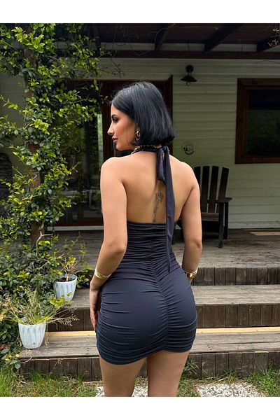 MY LİKA Halter Mini Dress with Cord