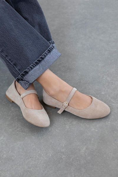 STRASWANS Lisa Women's Genuine Leather Suede Ballerinas Beige