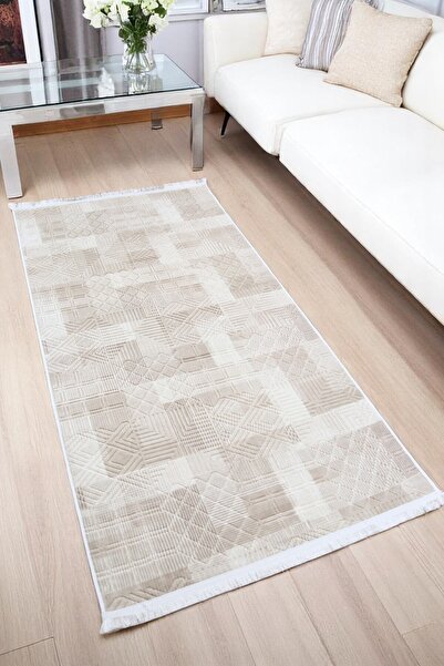 melian Jayla Framed Non-Slip Based Cutting Embossed Living Room Hallway Kitchen Floor Cream