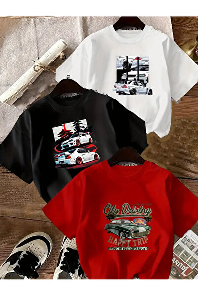 LOUİSA T-shirt za dečake, 3 komada, beli sa printom automobila i vožnje po gr...