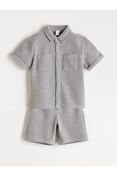 LC Waikiki Lcw kids gray basic boy's shirt and shorts set of 2