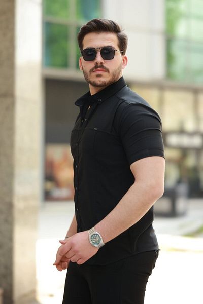 modaserdem Men's Snap Button Short Sleeve Shirt