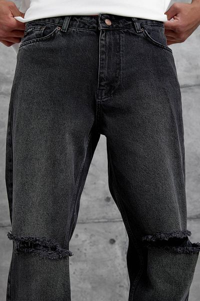 NOMARC Μαύρο Cth Τζιν Baggy με Ρηχά Λεπτομέρεια